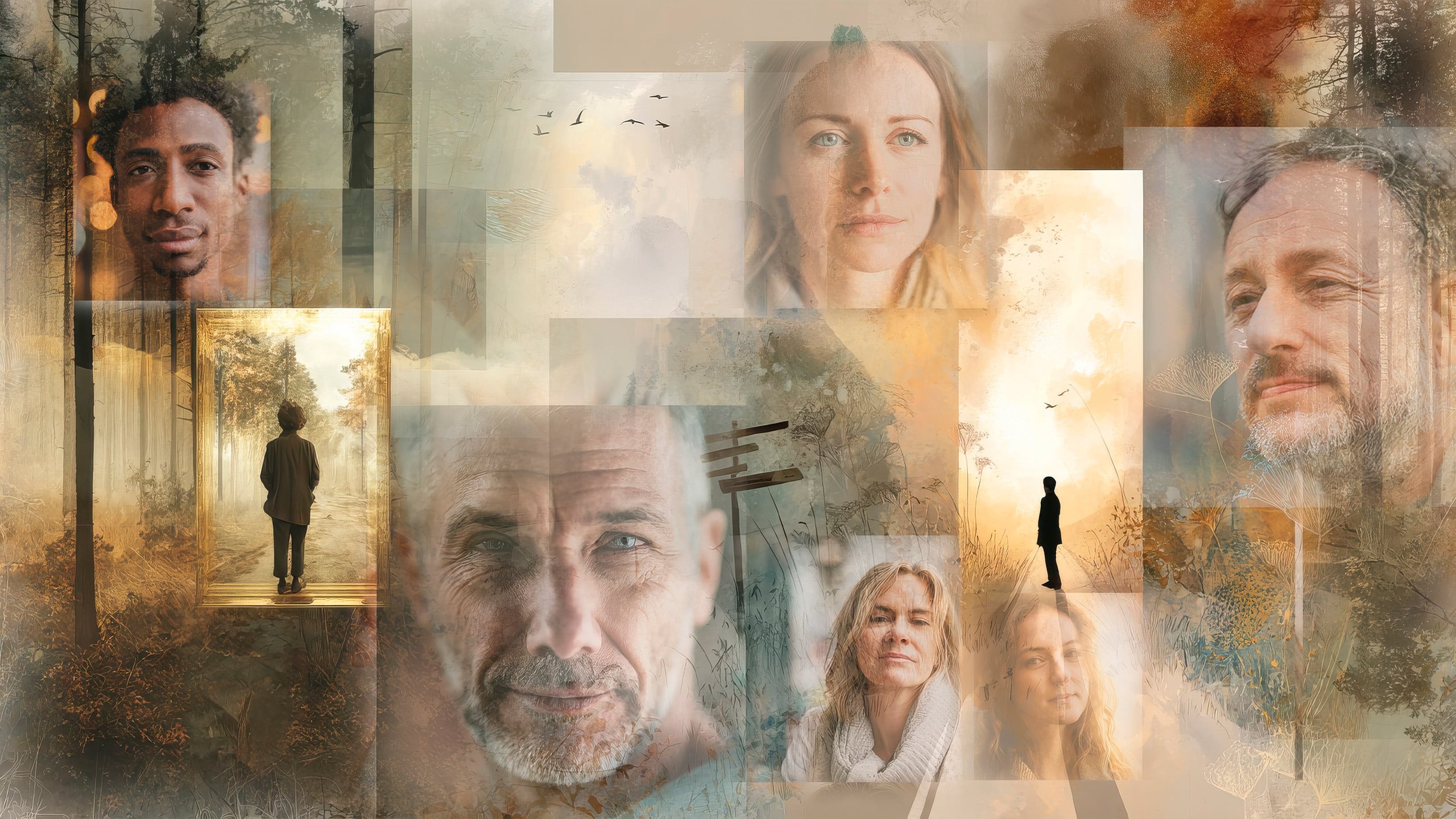 Eri-ikäisiä ihmisiä rauhallisessa ja pohdiskelevassa tunnelmassa